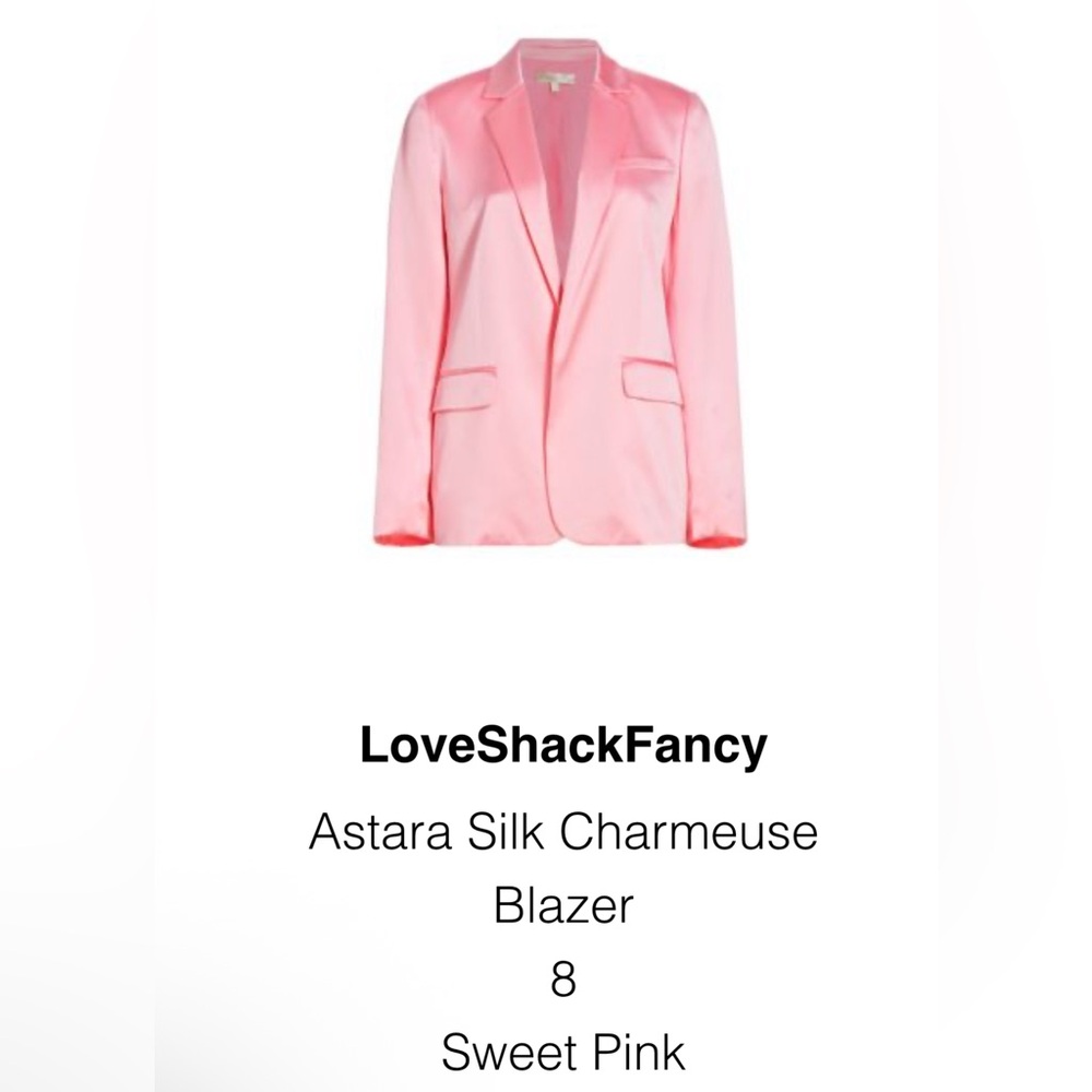 LoveShackFancy Astara Pink Silk Charmeuse Blazer